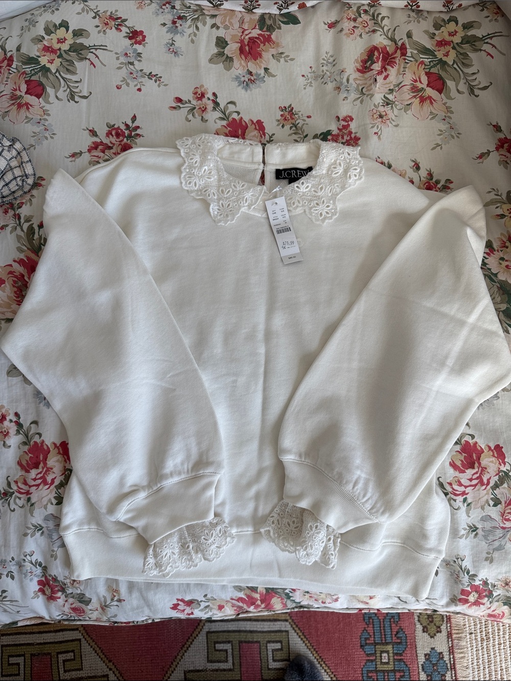 J. Crew White Ivory Cream Lace-Collar Sweatshirt NWT Medium RARE
